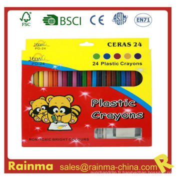 24 PCS Color Plstic Crayon avec Sharpener et Eraser